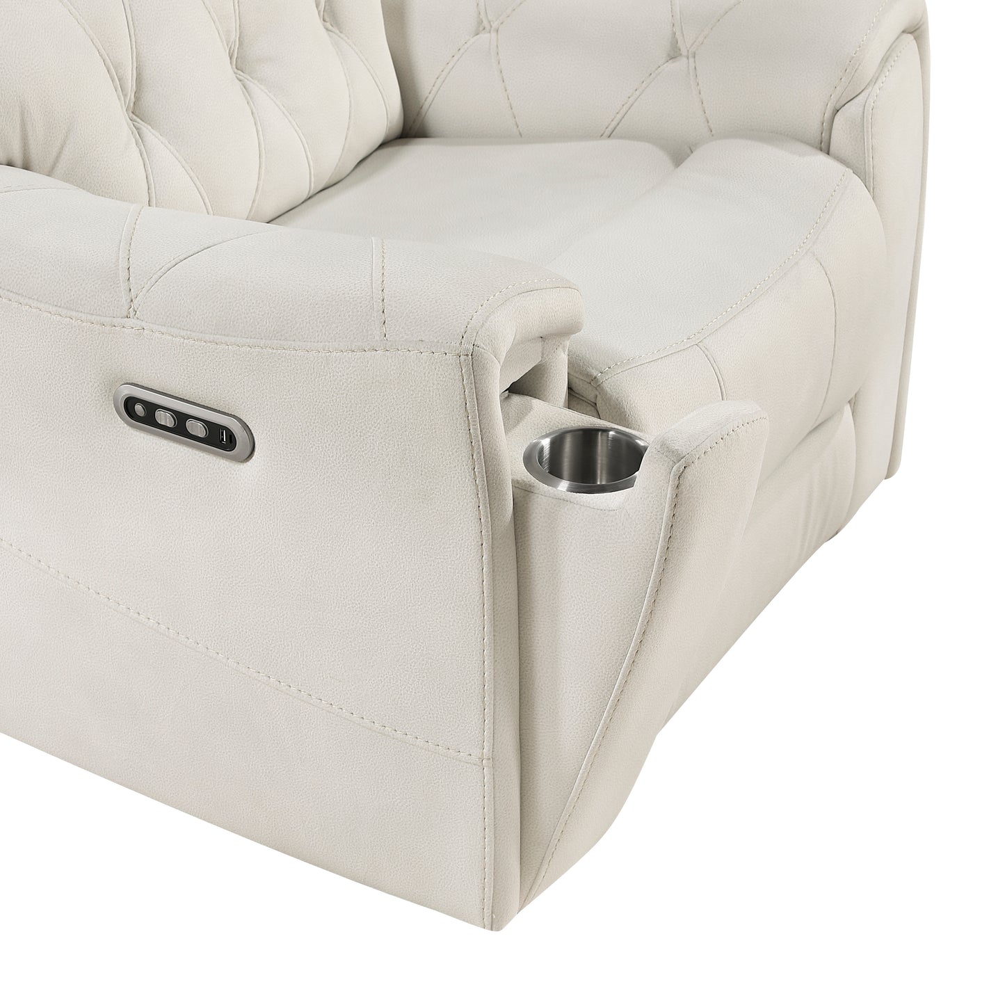 9670BE-1PWH - Power Reclining Chair with Power Headrest, Hidden Arms Cup Holders and Charging Ports