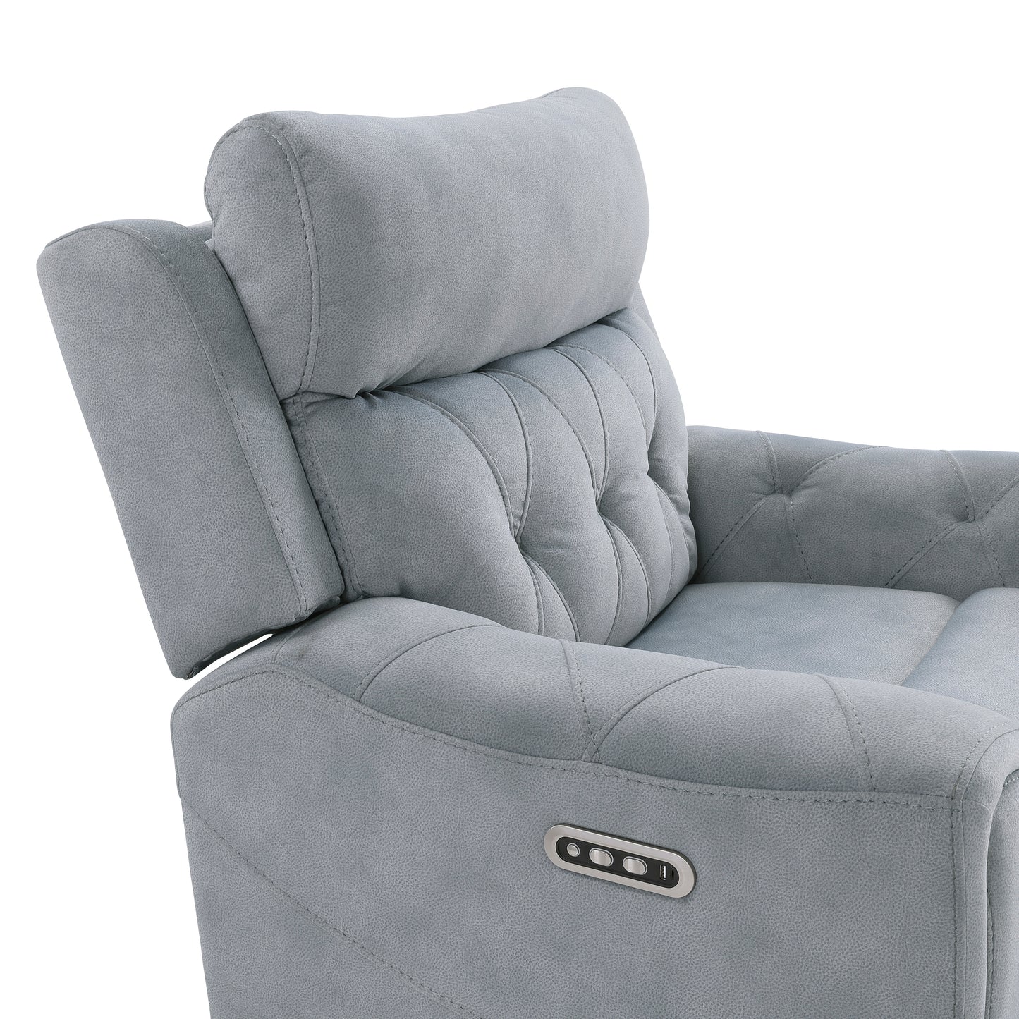 9670GY-1PWH - Power Reclining Chair with Power Headrest, Hidden Arms Cup Holders and Charging Ports