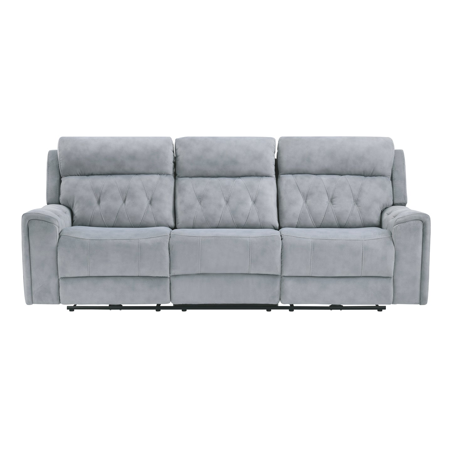 9670GY-3PWH - Power Double Reclining Sofa with Power Headrests, Hidden Arms Cup Holders and Charging Ports