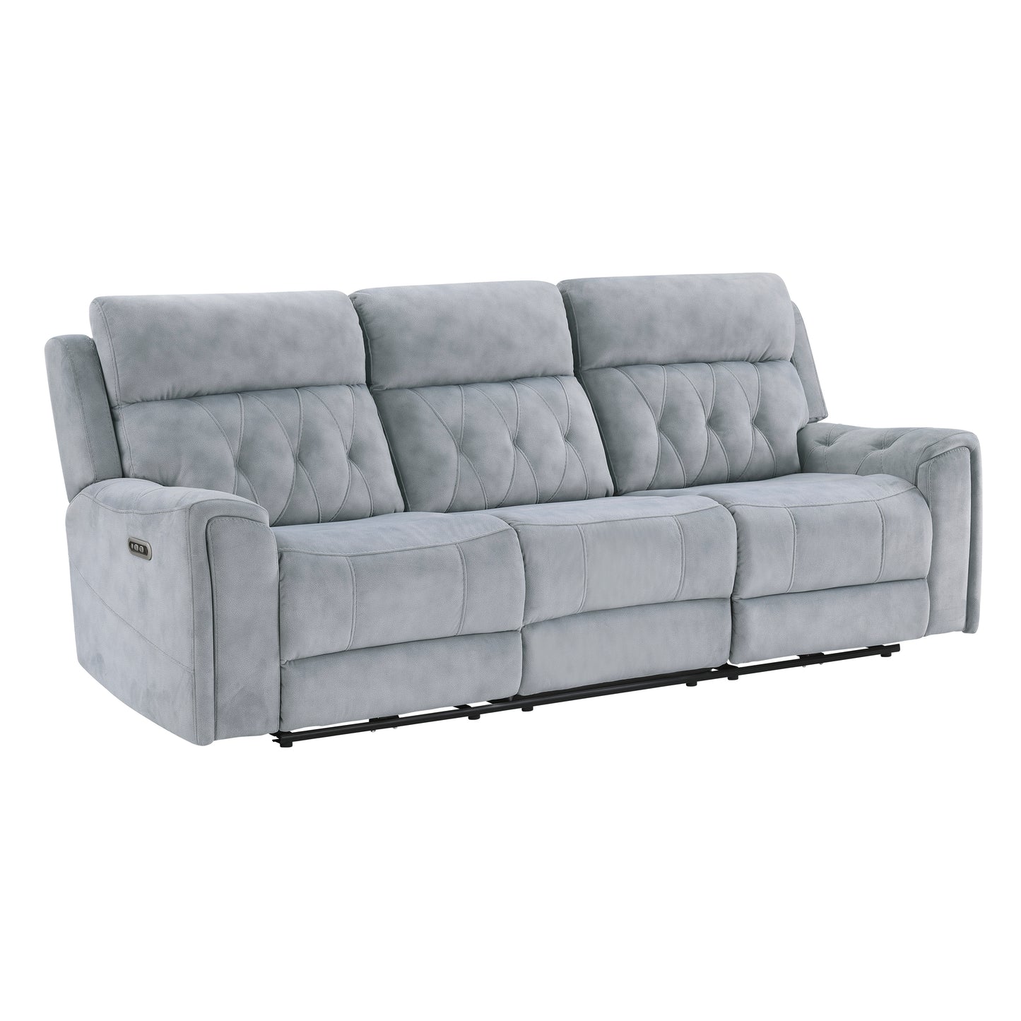 9670GY-3PWH - Power Double Reclining Sofa with Power Headrests, Hidden Arms Cup Holders and Charging Ports