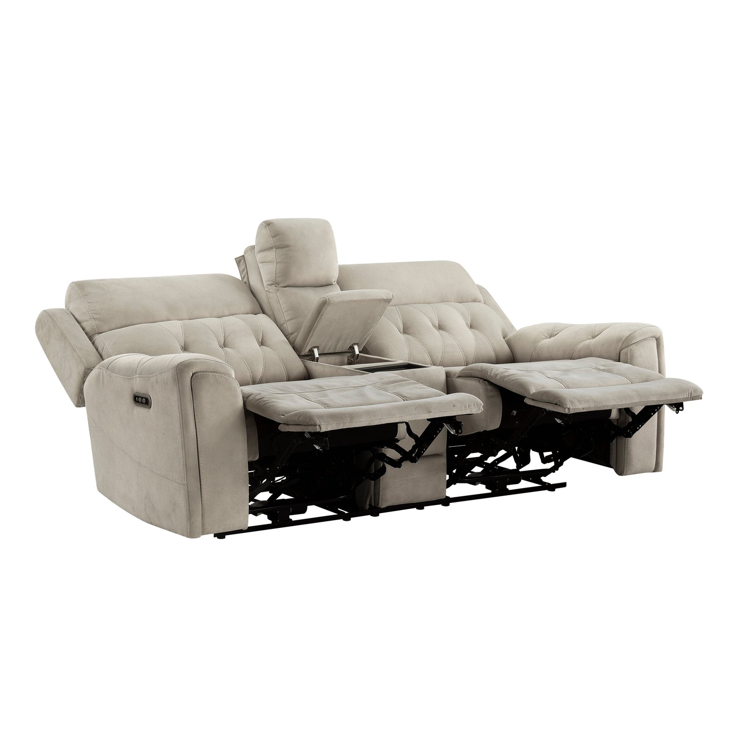 9670TP-2PWH - Power Double Reclining Love Seat with Center Console, Power Headrests, Hidden Arms Cup Holders, Charging Ports and Wireless Charger