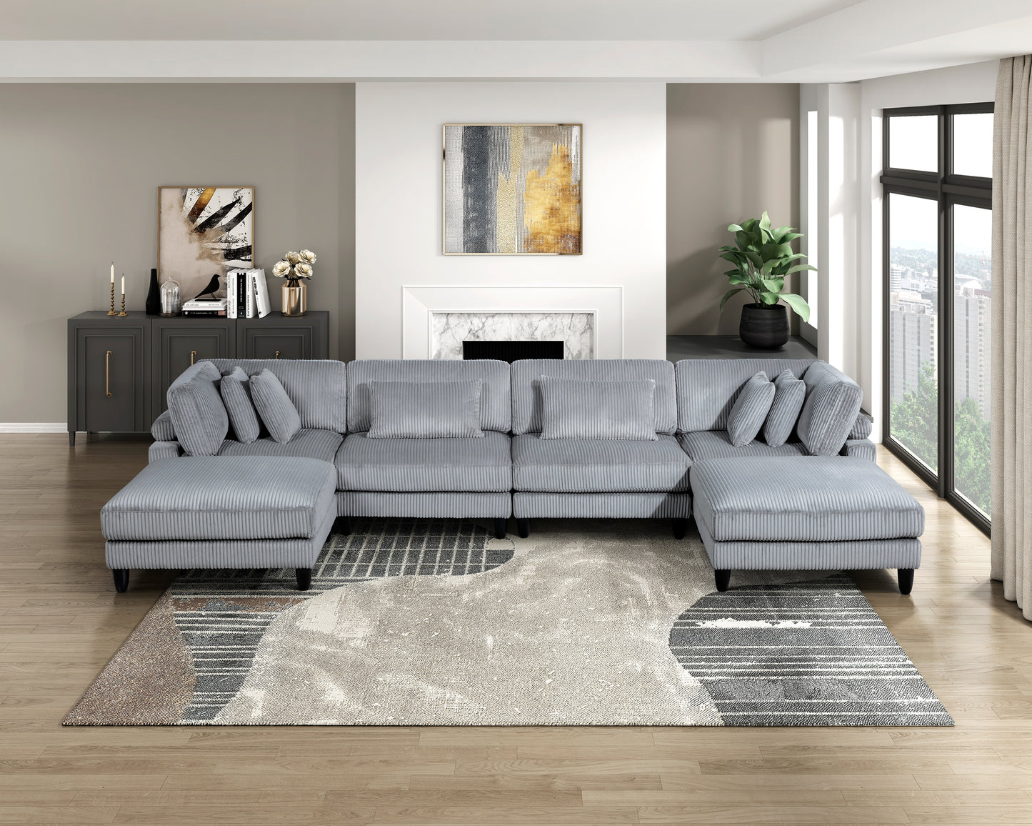 9688GY*62CR2AC2OT - (6)6-Piece Modular Sectional with Ottomans
