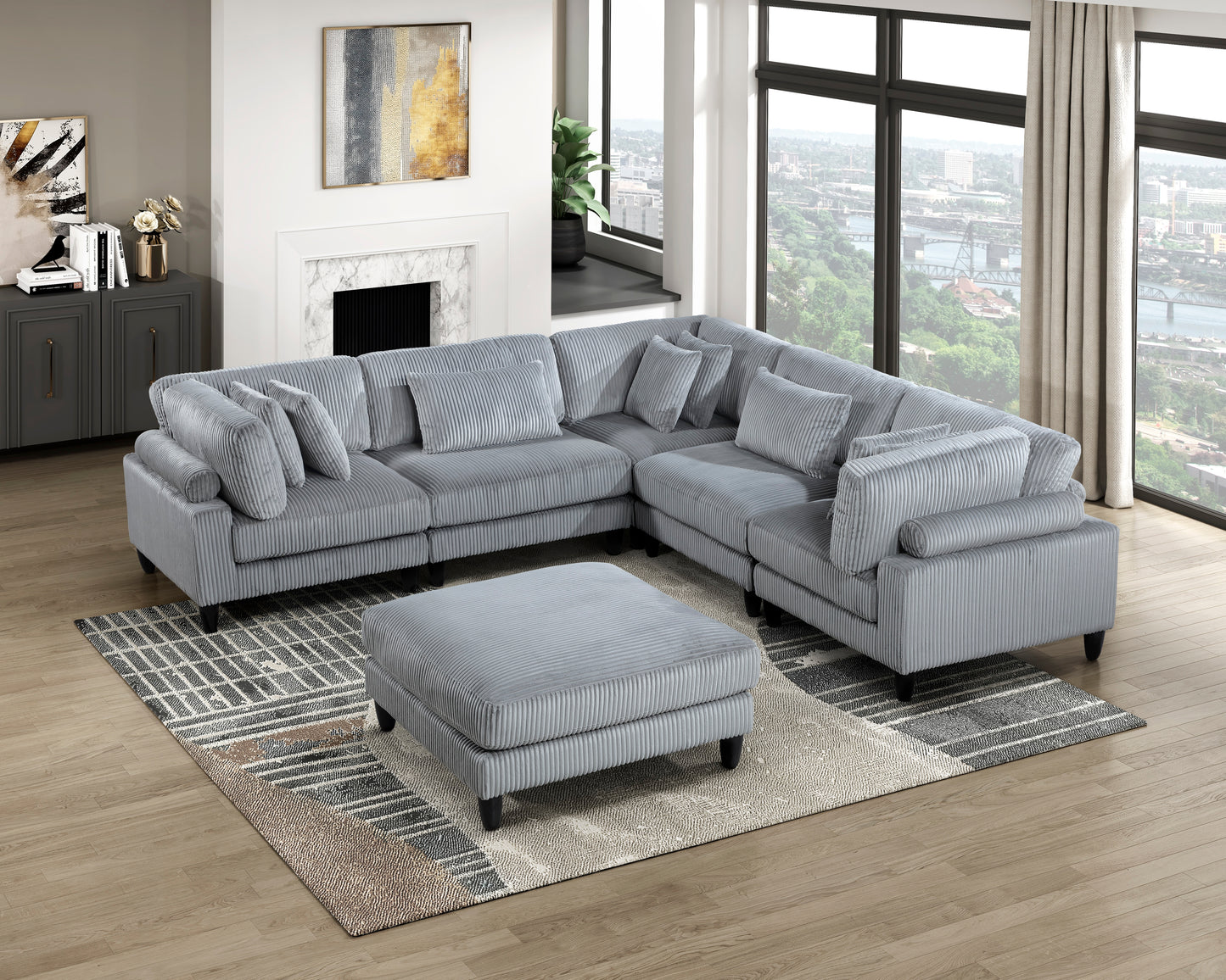 9688GY*63CR2ACOT - (6)6-Piece Modular Sectional with Ottoman