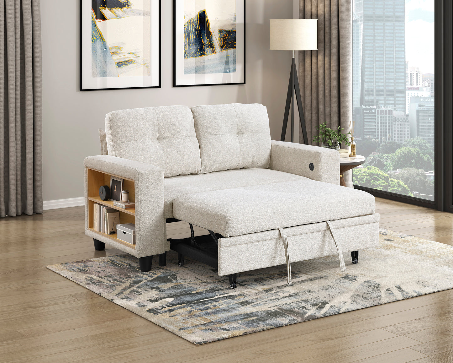 9705BE-2* - (2)Love Seat with Pull-out Bed, Shelves and Charging Ports