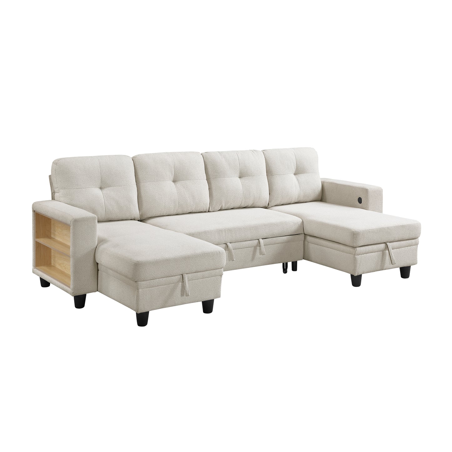 9705BE*42AVC - (4)Sectional with Two Chaises, Pull-out Bed, Shelves and Charging Ports