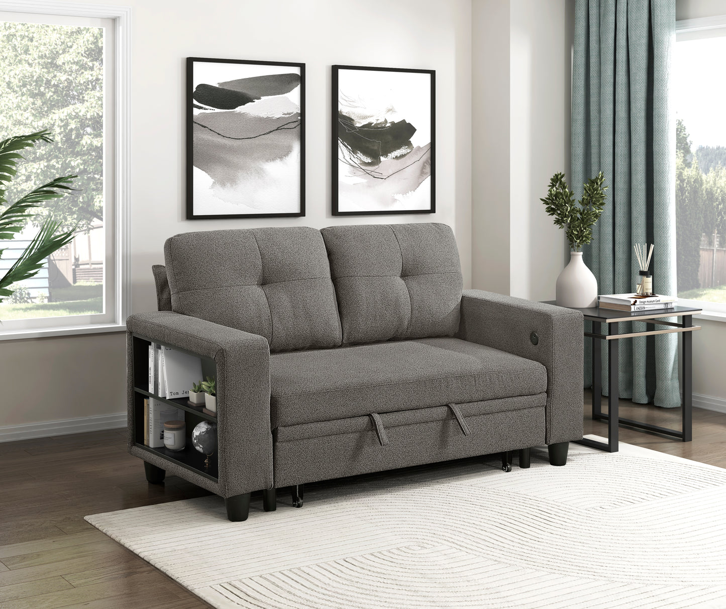 9705DB-2* - (2)Love Seat with Pull-out Bed, Shelves and Charging Ports