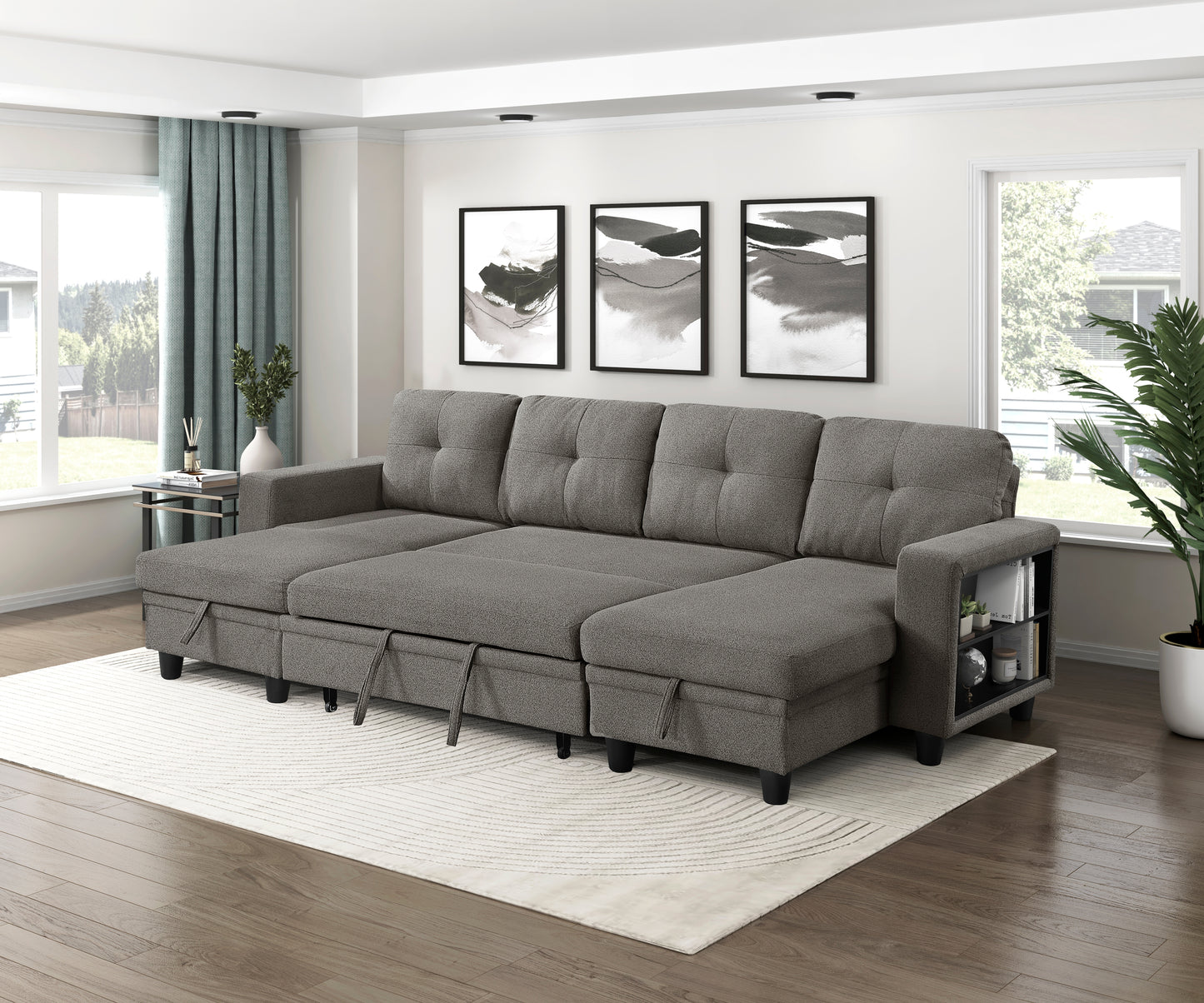9705DB*42AVC - (4)Sectional with Two Chaises, Pull-out Bed, Shelves and Charging Ports