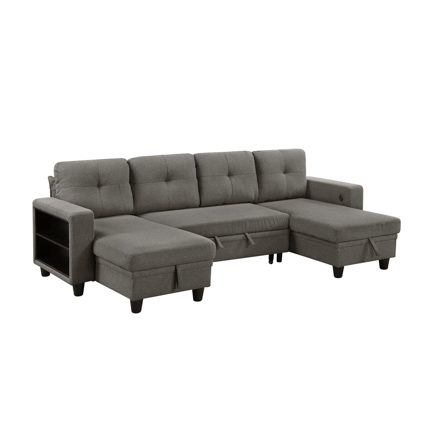 9705DB*42AVC - (4)Sectional with Two Chaises, Pull-out Bed, Shelves and Charging Ports