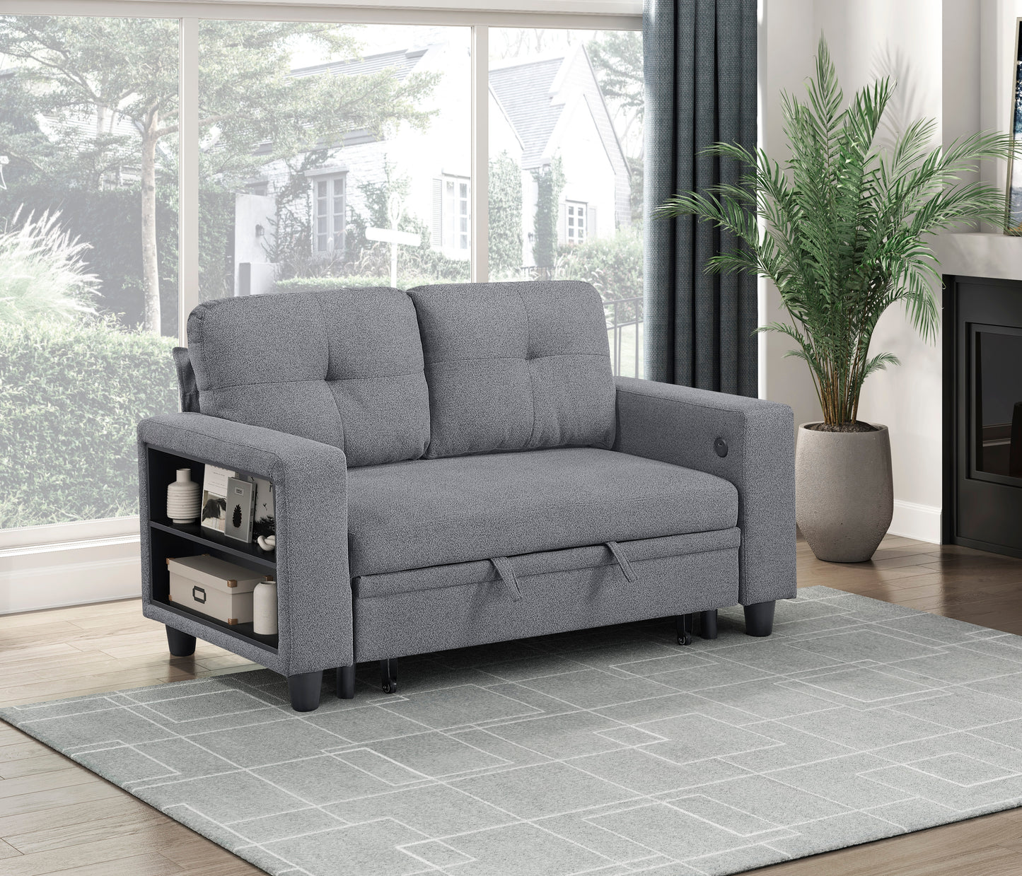 9705GY-2* - (2)Love Seat with Pull-out Bed, Shelves and Charging Ports