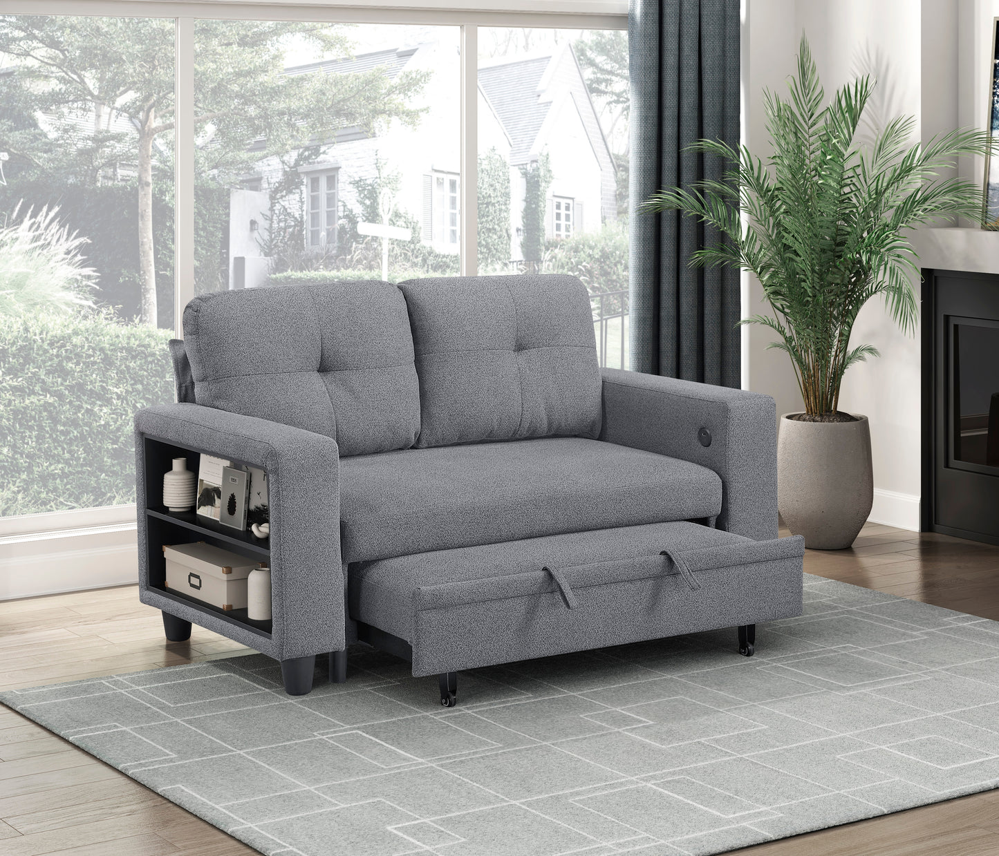 9705GY-2* - (2)Love Seat with Pull-out Bed, Shelves and Charging Ports