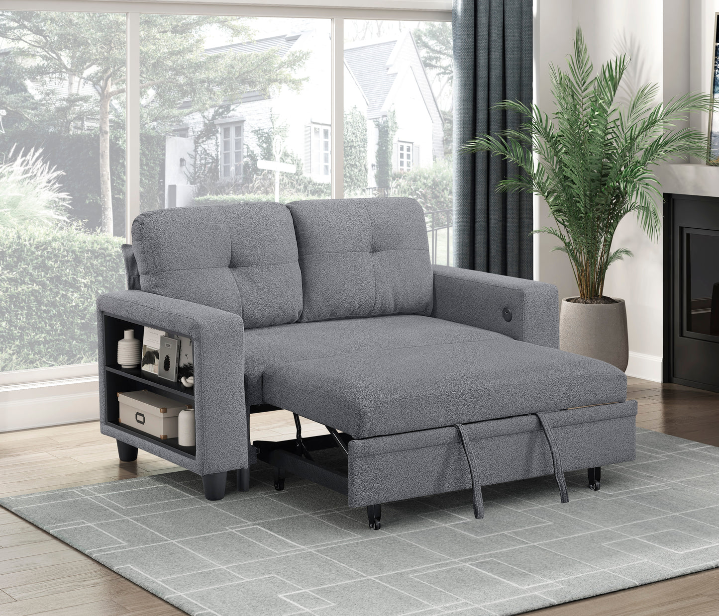9705GY-2* - (2)Love Seat with Pull-out Bed, Shelves and Charging Ports