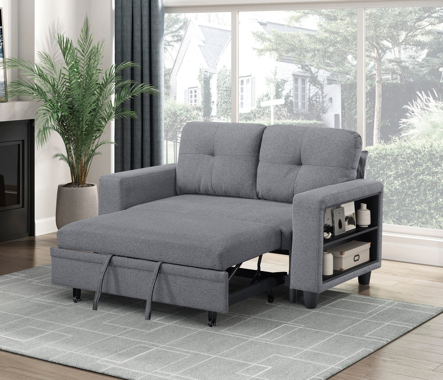 9705GY-2* - (2)Love Seat with Pull-out Bed, Shelves and Charging Ports