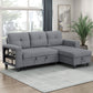 9705GY*32AVC - (3)Sectional with Reversible Chaise, Pull-out Bed, Shelves and Charging Ports