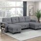9705GY*42AVC - (4)Sectional with Two Chaises, Pull-out Bed, Shelves and Charging Ports