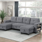 9705GY*42AVC - (4)Sectional with Two Chaises, Pull-out Bed, Shelves and Charging Ports