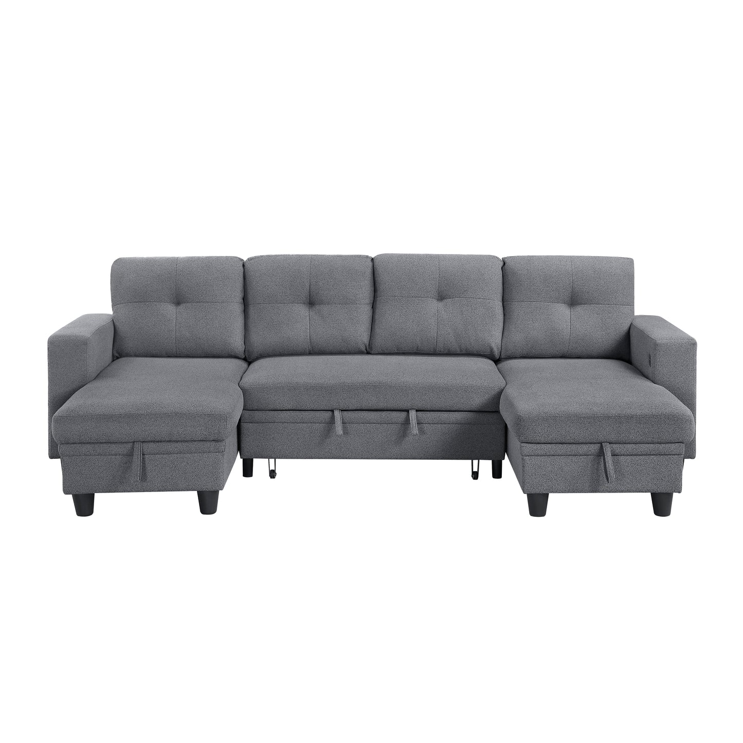 9705GY*42AVC - (4)Sectional with Two Chaises, Pull-out Bed, Shelves and Charging Ports