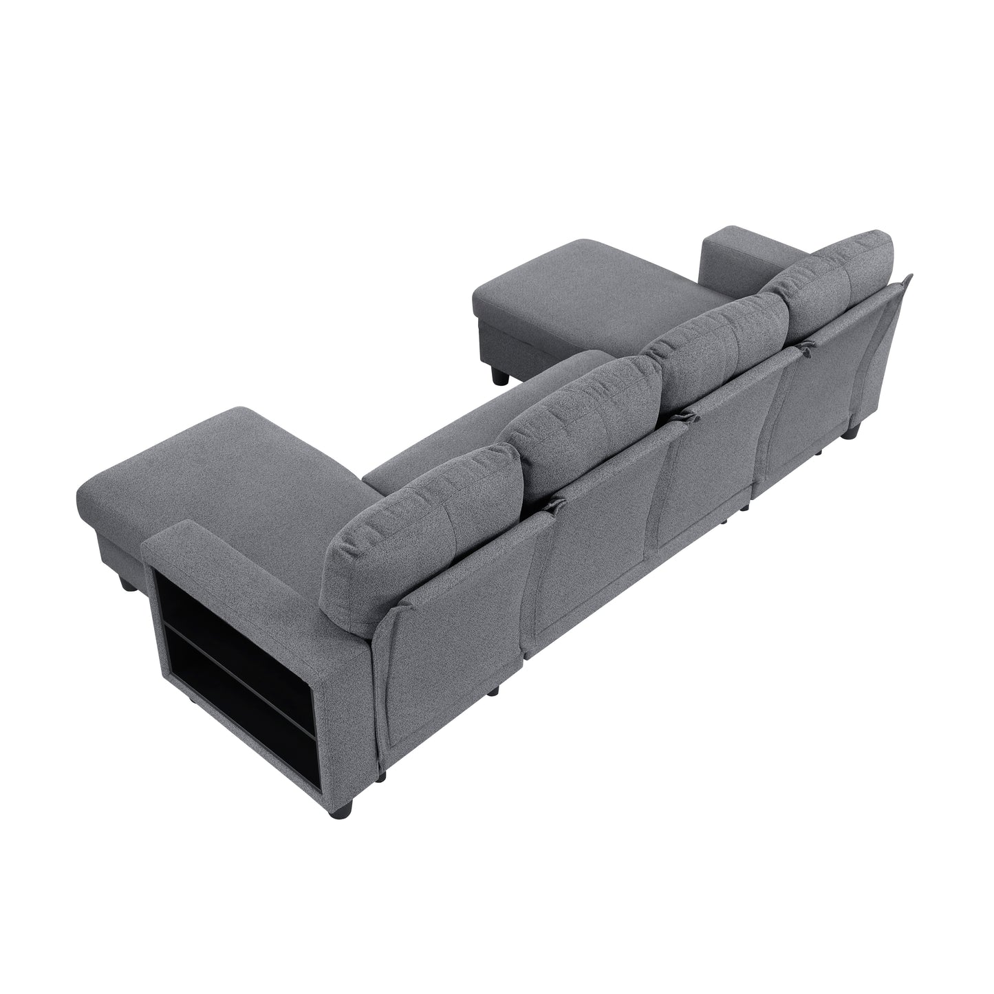 9705GY*42AVC - (4)Sectional with Two Chaises, Pull-out Bed, Shelves and Charging Ports
