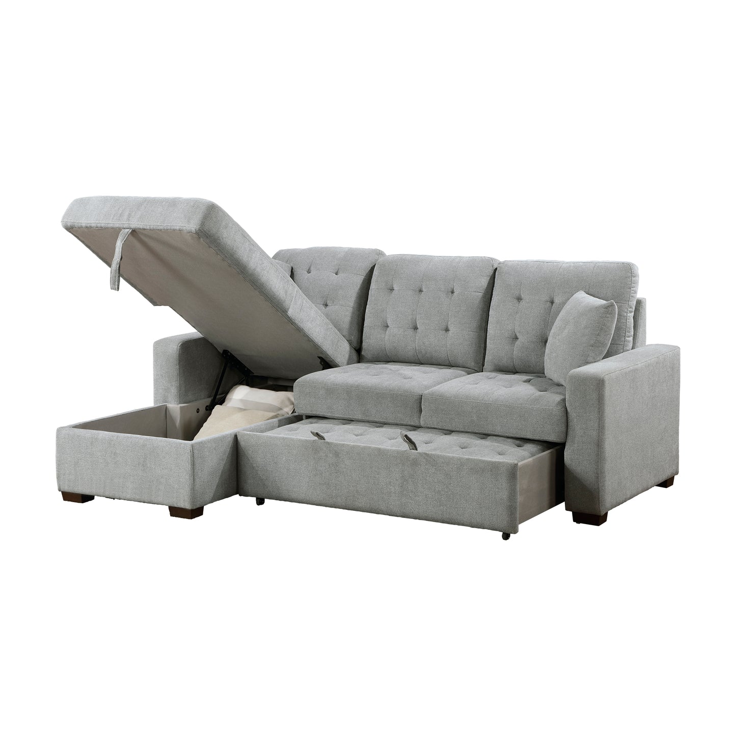 9816GY*2LCRL - (2)2-Piece Sectional with Left Chaise, Pull-out Bed and Hidden Storage
