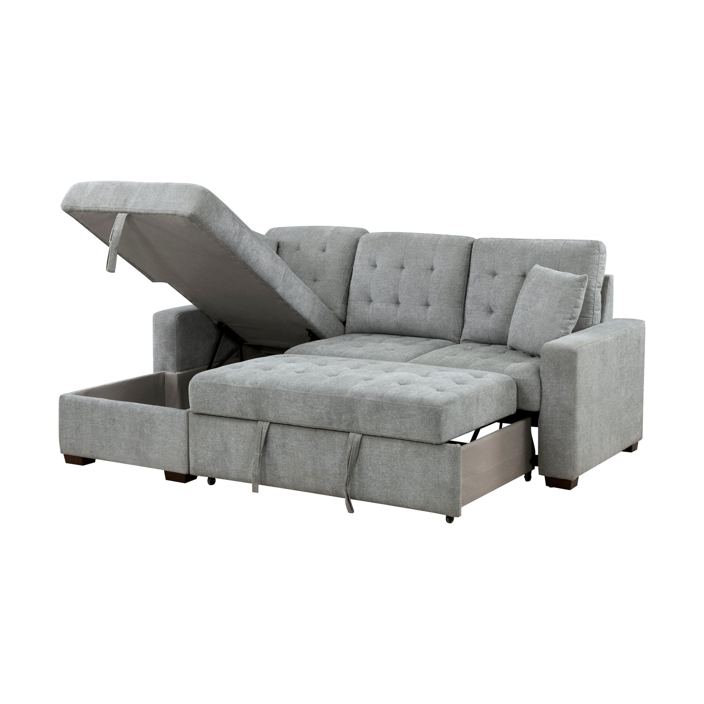 9816GY*2LCRL - (2)2-Piece Sectional with Left Chaise, Pull-out Bed and Hidden Storage