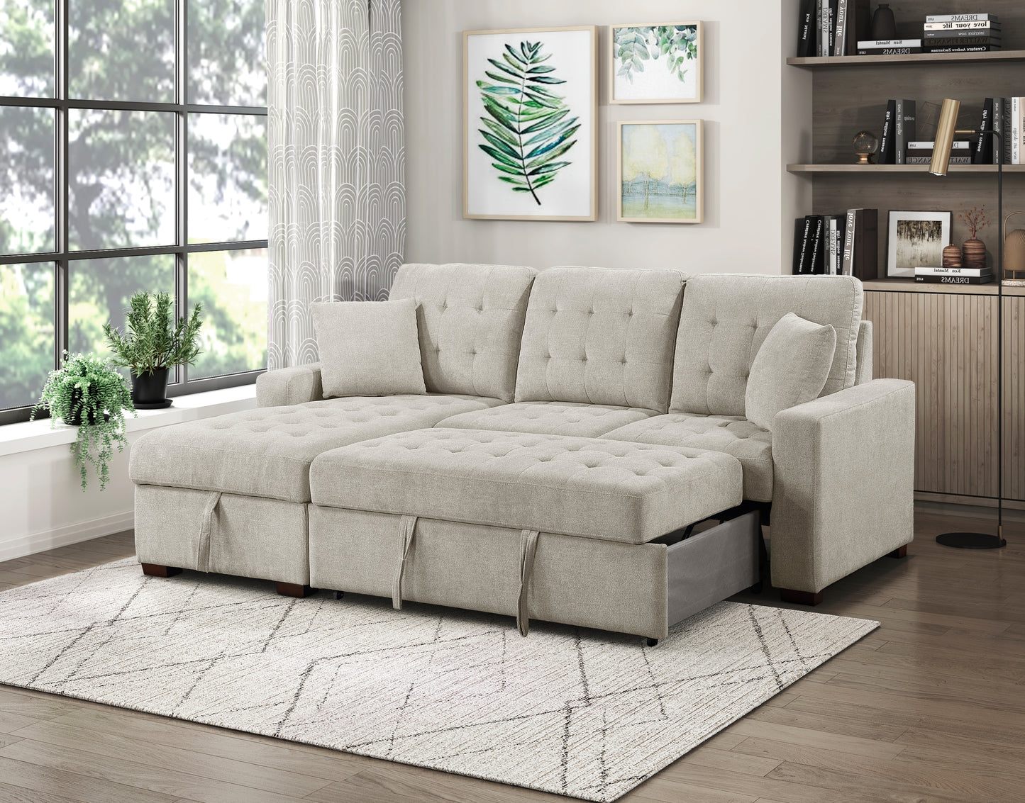 9816SN*2LCRL - (2)2-Piece Sectional with Left Chaise, Pull-out Bed and Hidden Storage