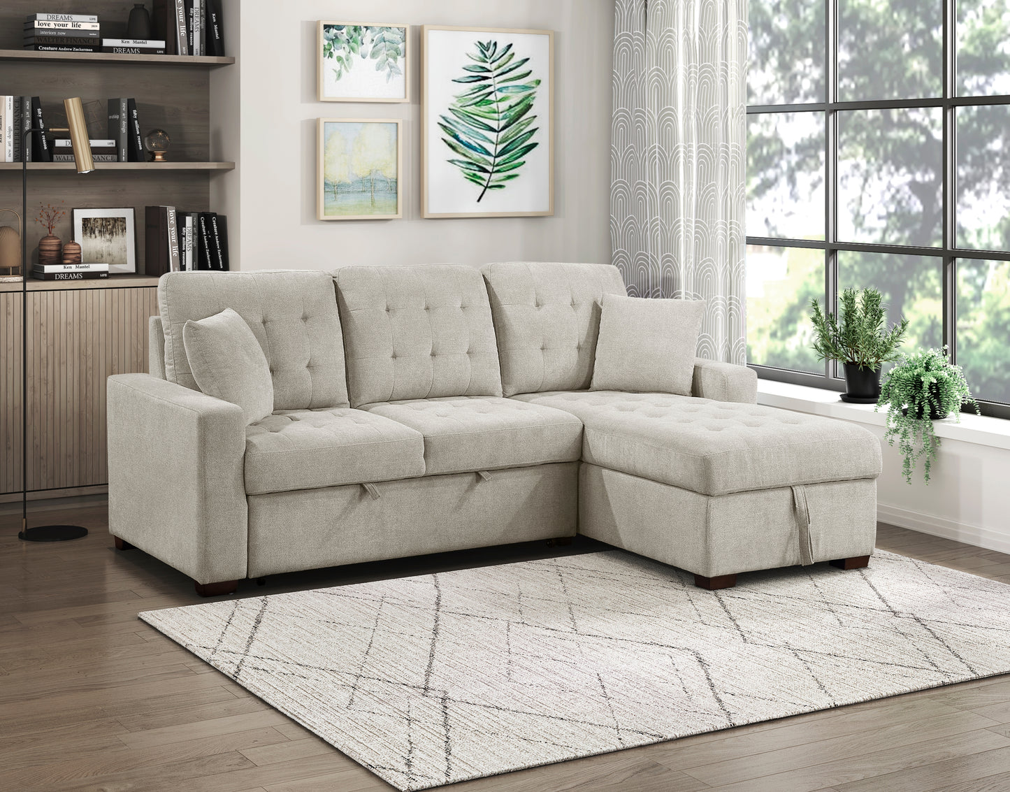 9816SN*2LLRC - (2)2-Piece Sectional with Right Chaise, Pull-out Bed and Hidden Storage