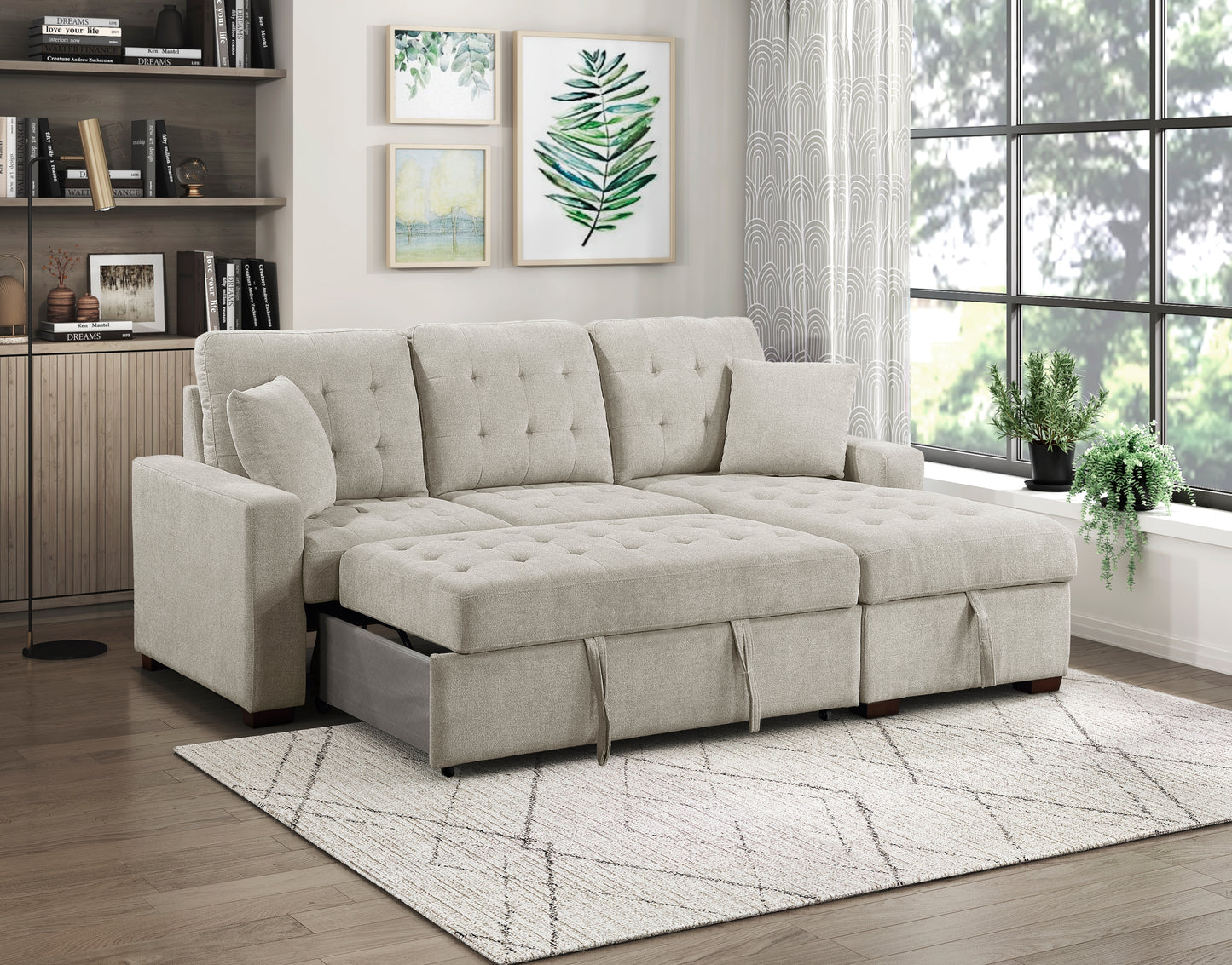 9816SN*2LLRC - (2)2-Piece Sectional with Right Chaise, Pull-out Bed and Hidden Storage