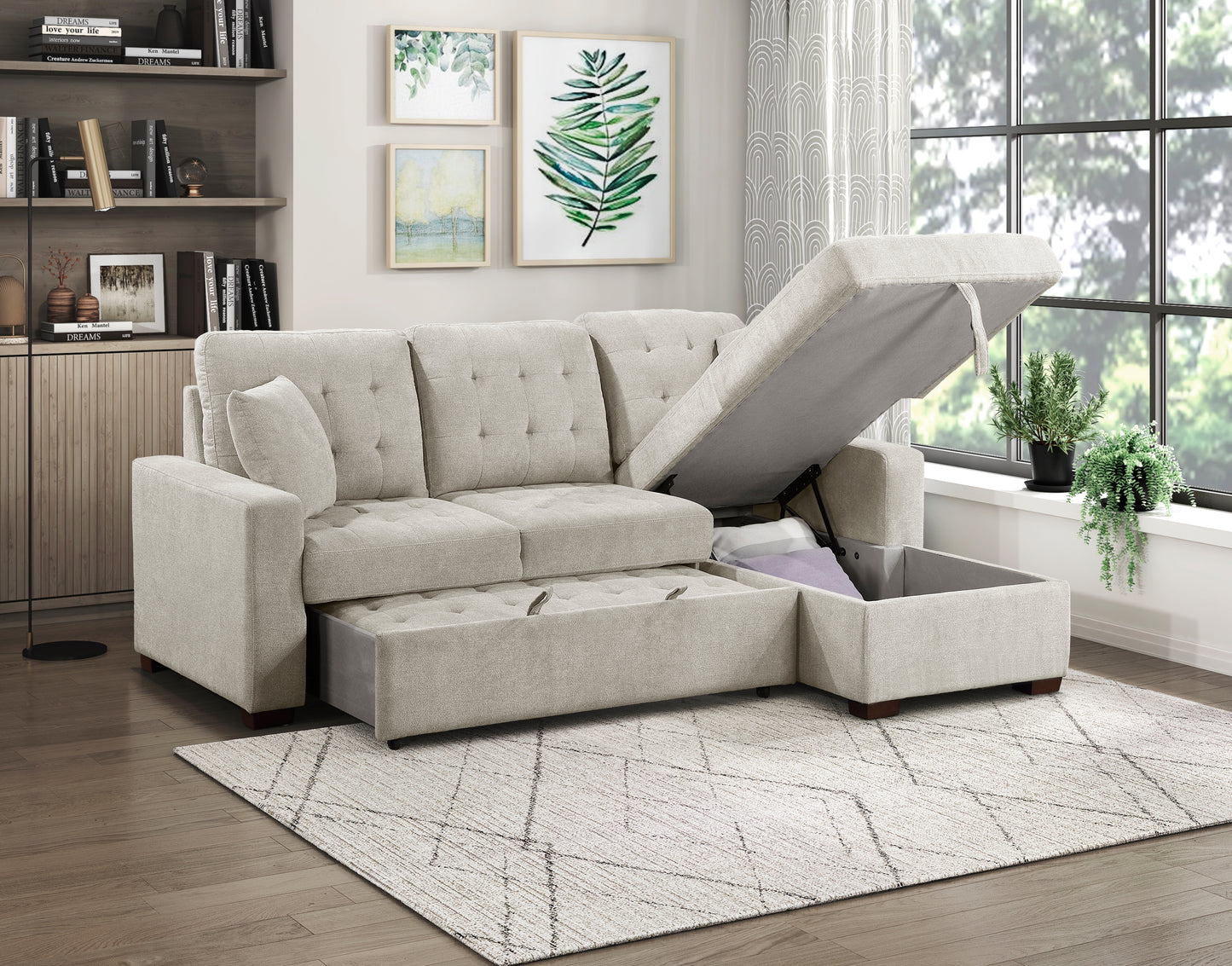 9816SN*2LLRC - (2)2-Piece Sectional with Right Chaise, Pull-out Bed and Hidden Storage