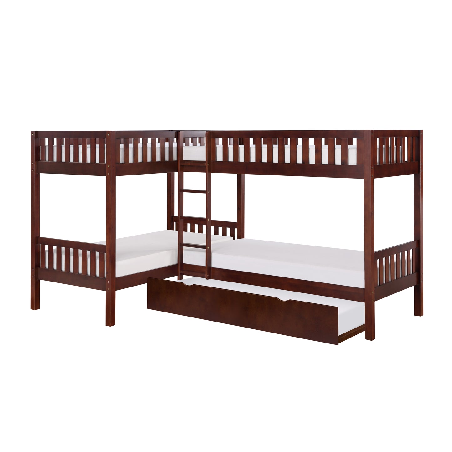B2013CNDC-1R* - (4) Corner Bunk Bed with Twin Trundle