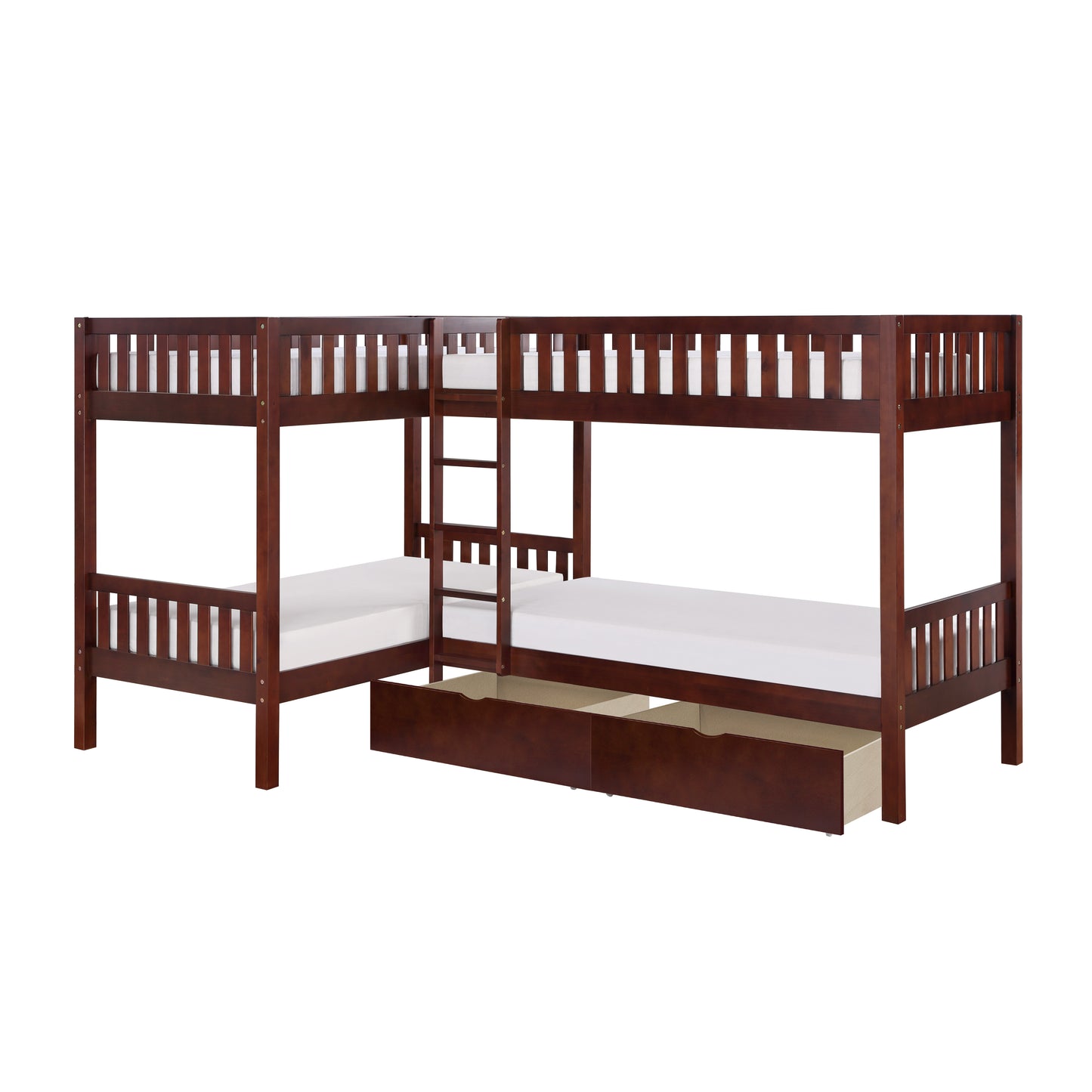 B2013CNDC-1T* - (4) Corner Bunk Bed with Storage Boxes