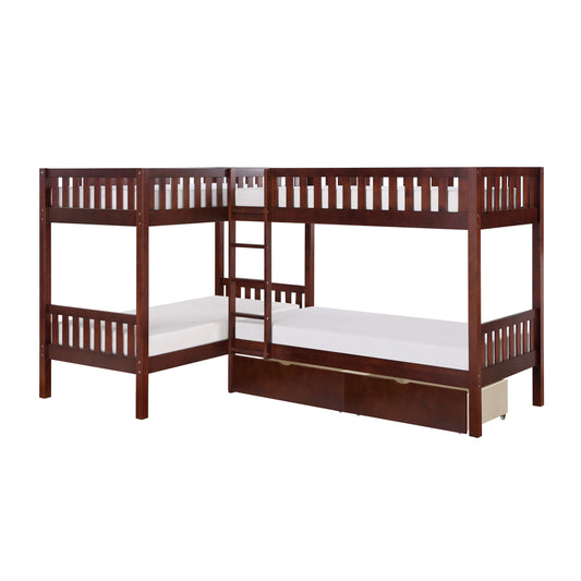 B2013CNDC-1T* - (4) Corner Bunk Bed with Storage Boxes