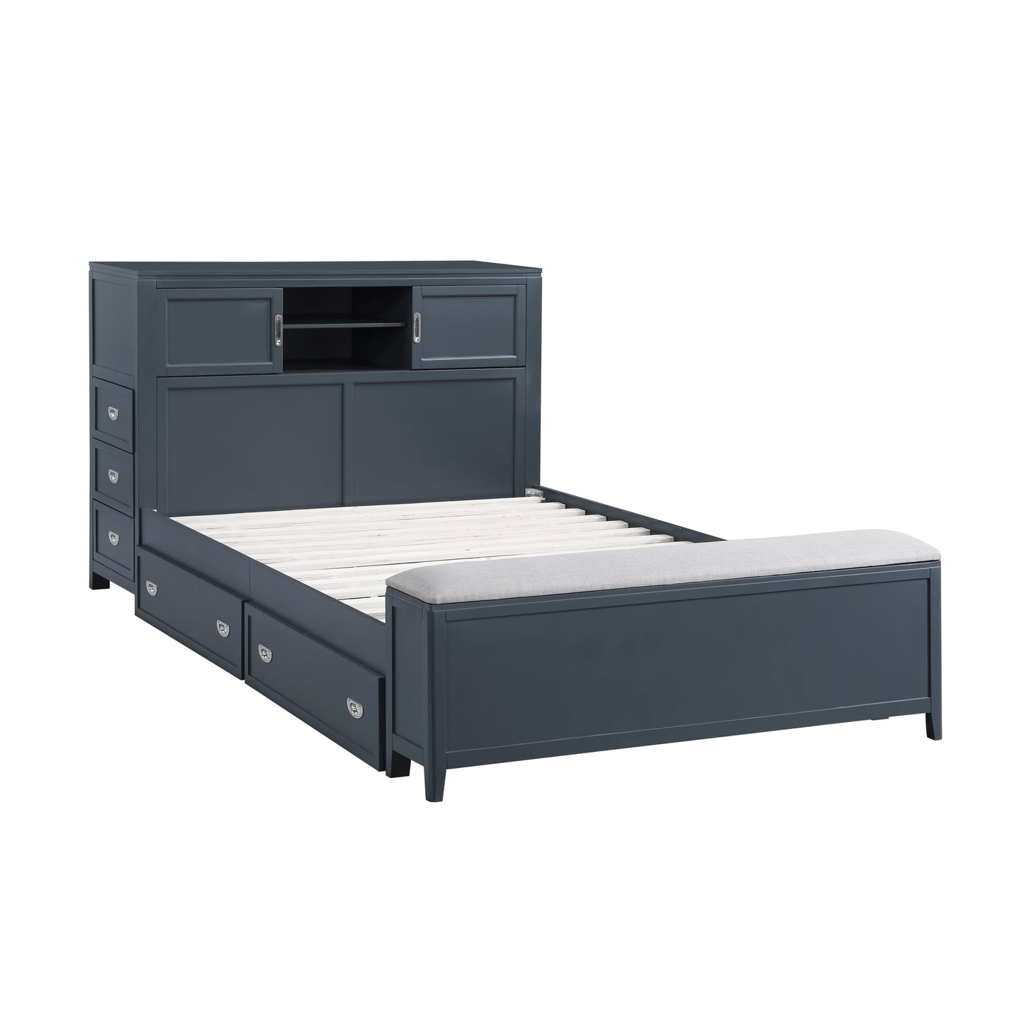 B2024BUBCF-1* - (2) Full Bookcase Bed with Hidden Desk, Stool and Storage Bench