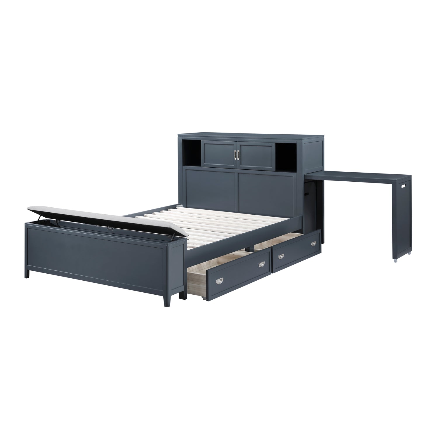 B2024BUBCF-1* - (2) Full Bookcase Bed with Hidden Desk, Stool and Storage Bench