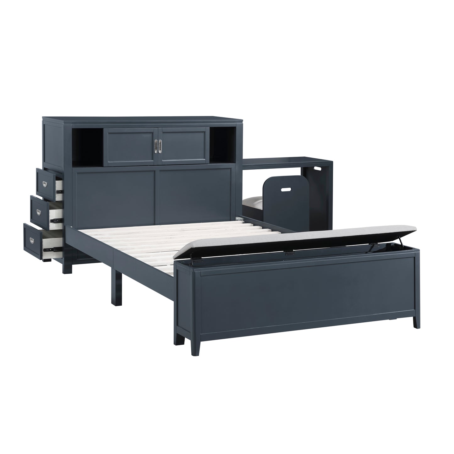 B2024BUBCF-1* - (2) Full Bookcase Bed with Hidden Desk, Stool and Storage Bench