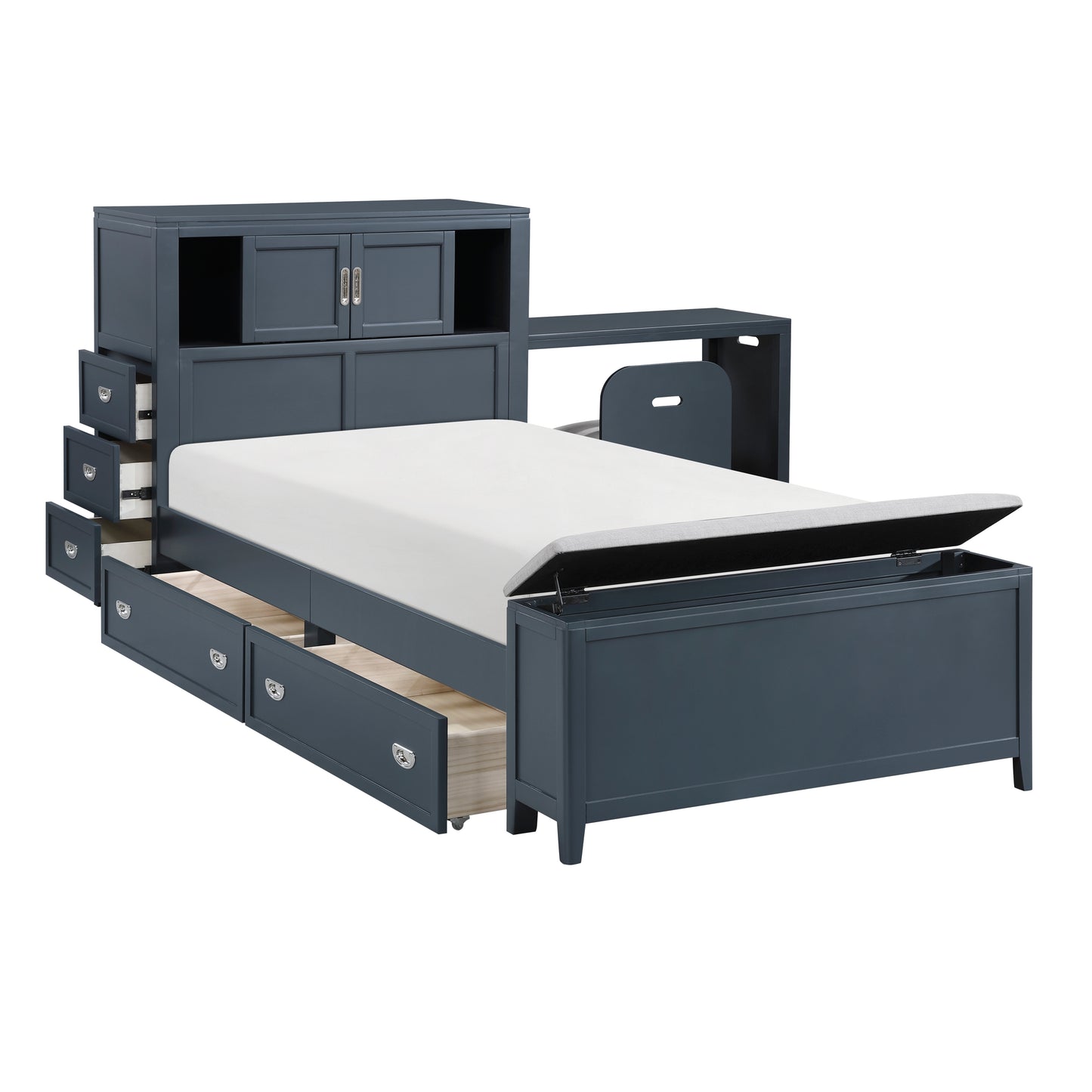B2024BUBC-1* - (2) Twin Bookcase Bed with Hidden Desk, Stool and Storage Bench