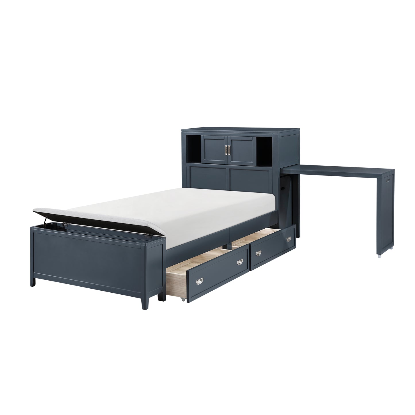 B2024BUBC-1* - (2) Twin Bookcase Bed with Hidden Desk, Stool and Storage Bench
