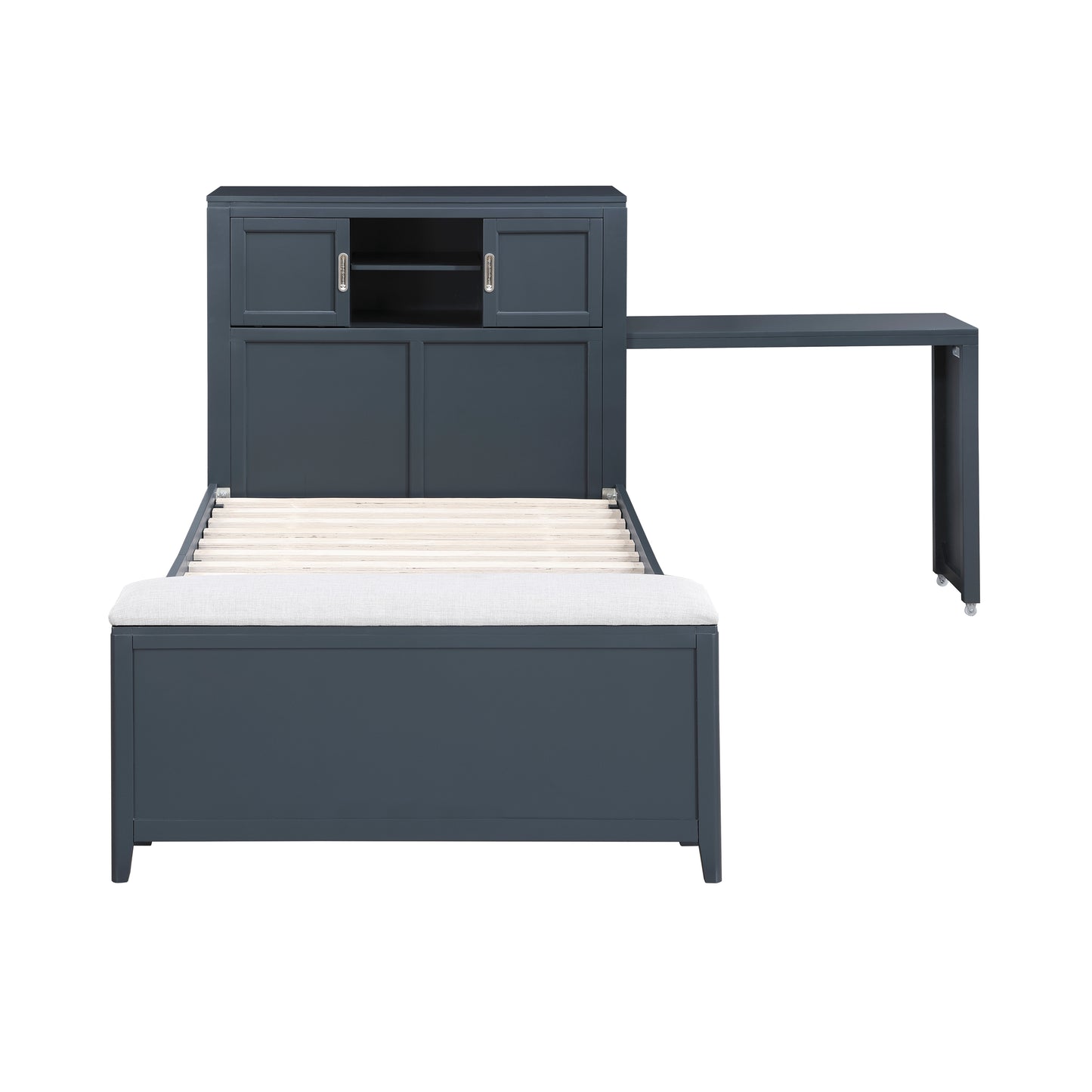 B2024BUBC-1* - (2) Twin Bookcase Bed with Hidden Desk, Stool and Storage Bench