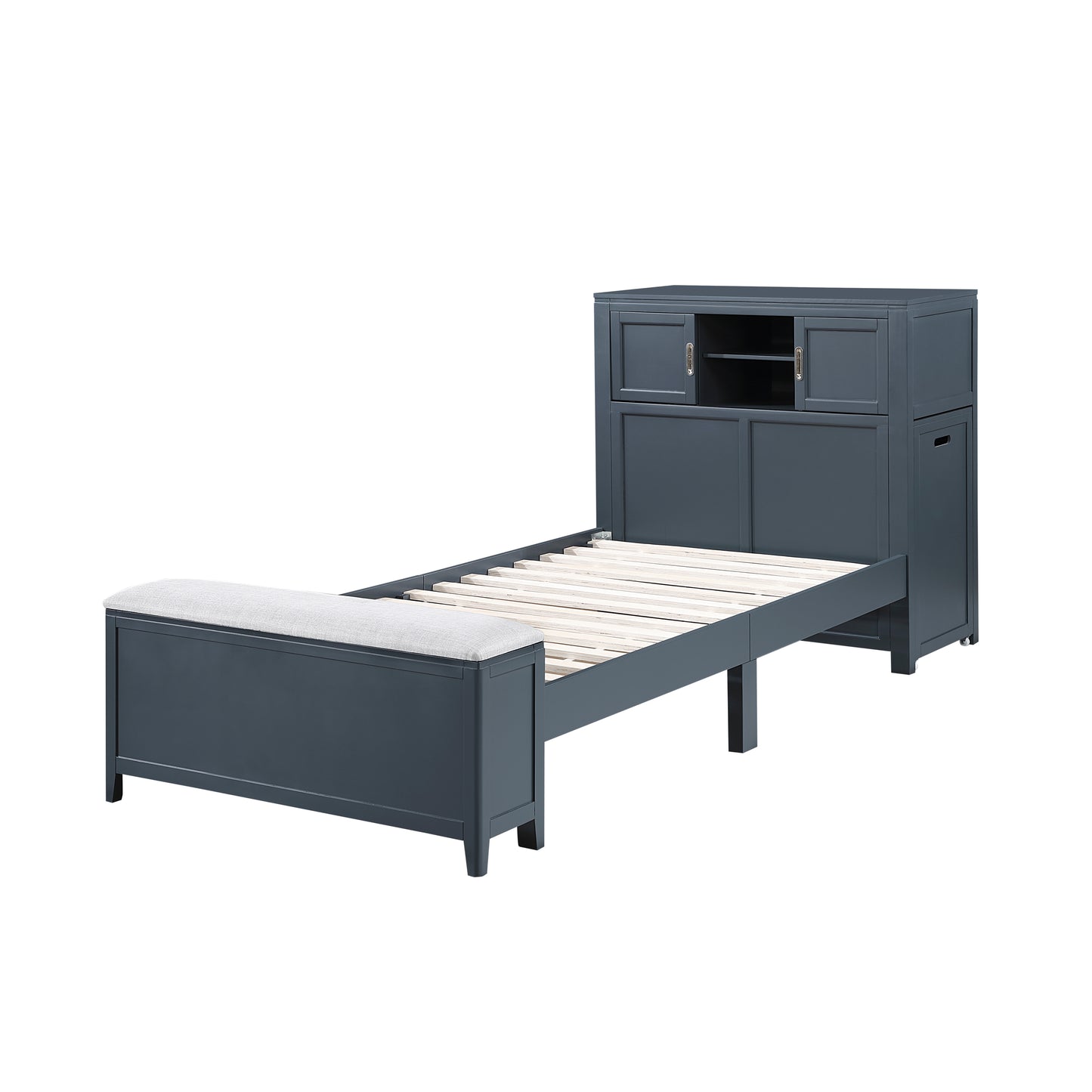 B2024BUBC-1* - (2) Twin Bookcase Bed with Hidden Desk, Stool and Storage Bench