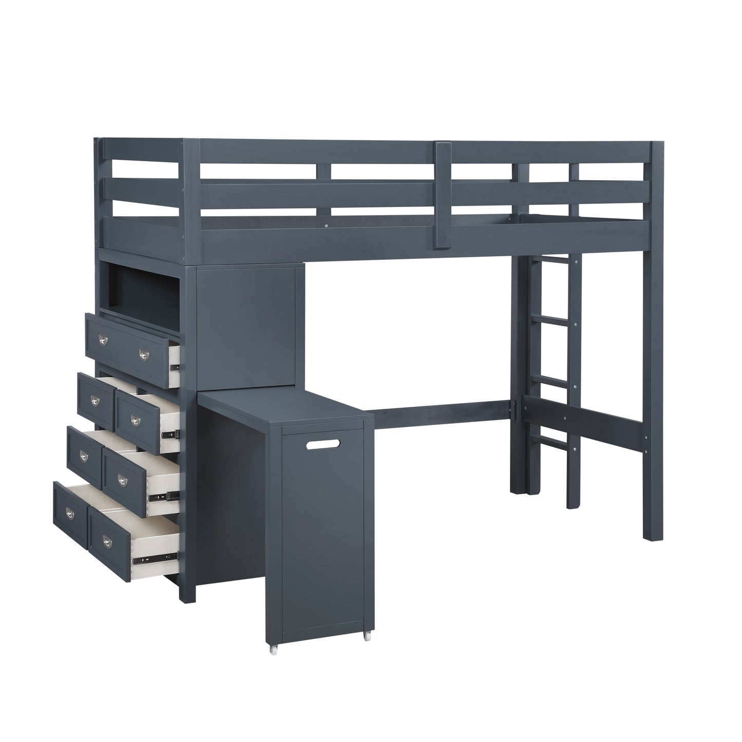 B2024BULTF-1* - (6) Twin/Full Loft Bunk Bed with Chest and Hidden Desk