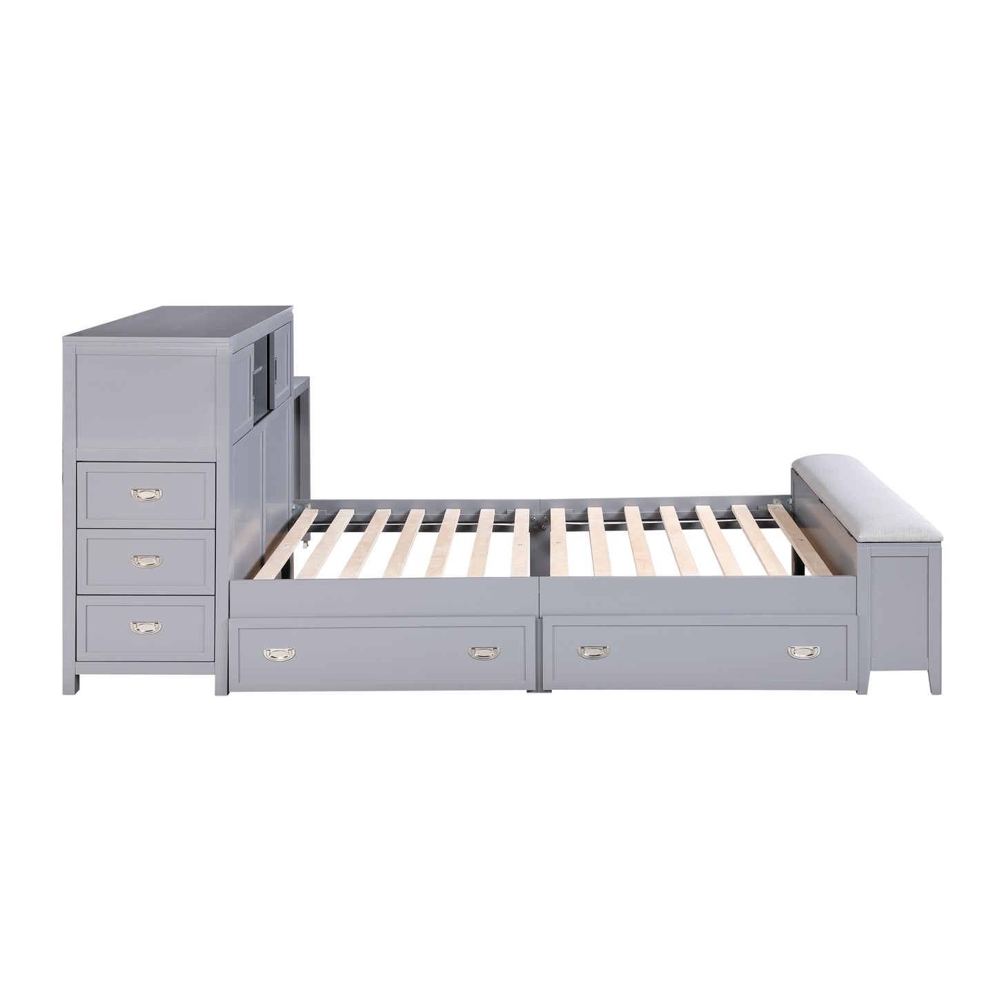 B2024GYBC-1* - (2) Twin Bookcase Bed with Hidden Desk, Stool and Storage Bench