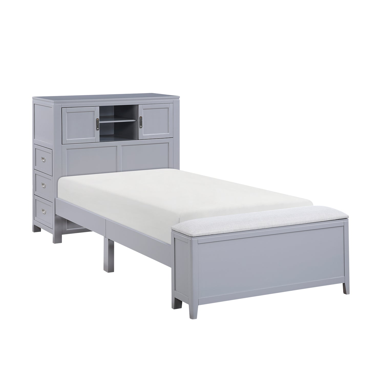 B2024GYBC-1* - (2) Twin Bookcase Bed with Hidden Desk, Stool and Storage Bench