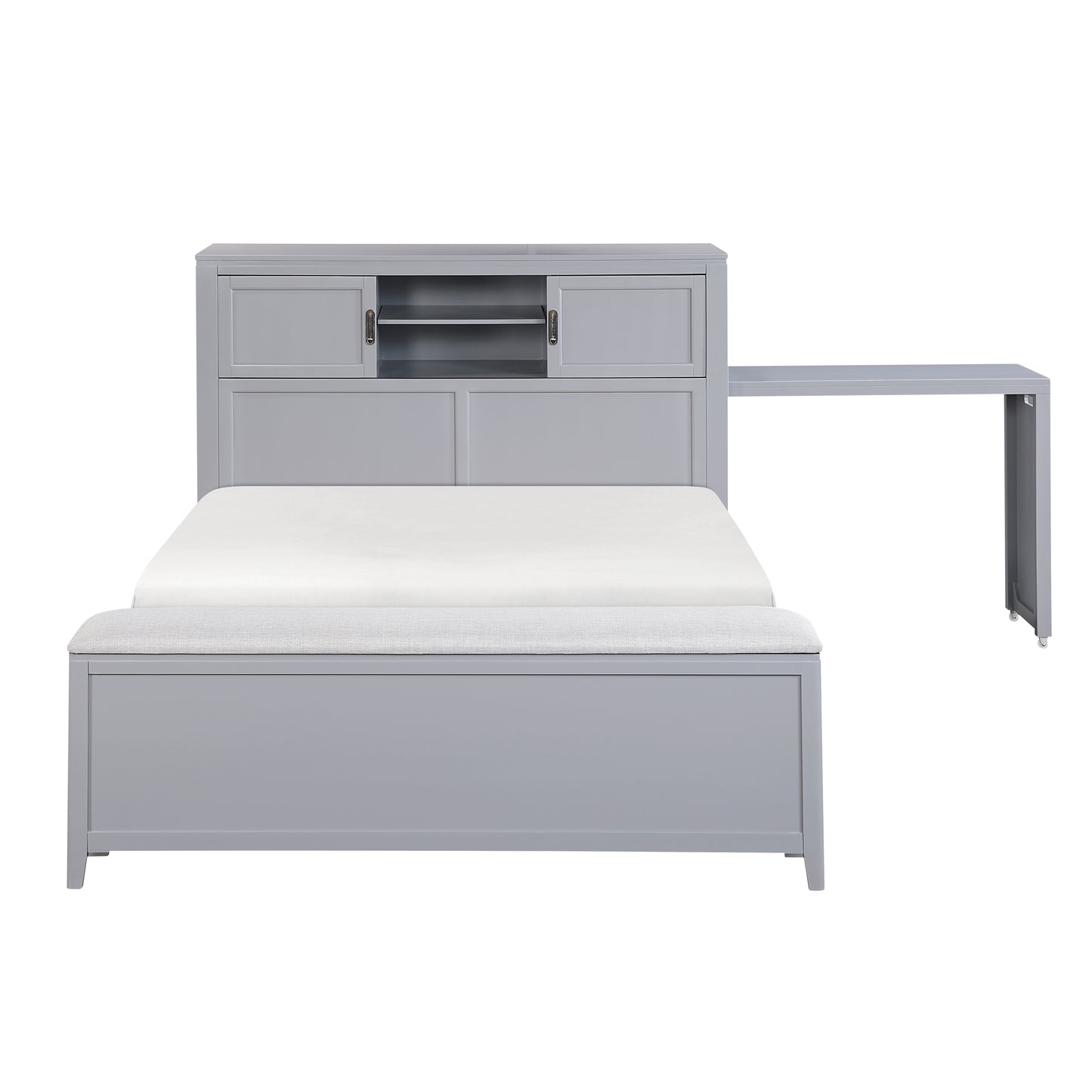 B2024GYBCF-1* - (2) Full Bookcase Bed with Hidden Desk, Stool and Storage Bench