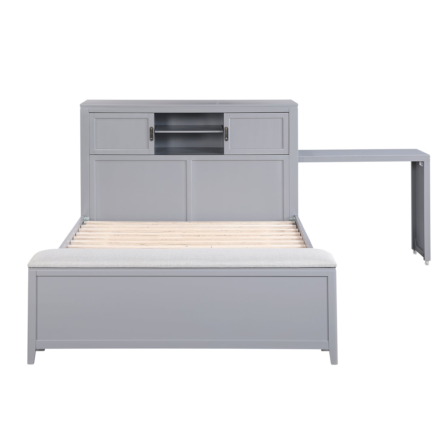 B2024GYBCF-1* - (2) Full Bookcase Bed with Hidden Desk, Stool and Storage Bench