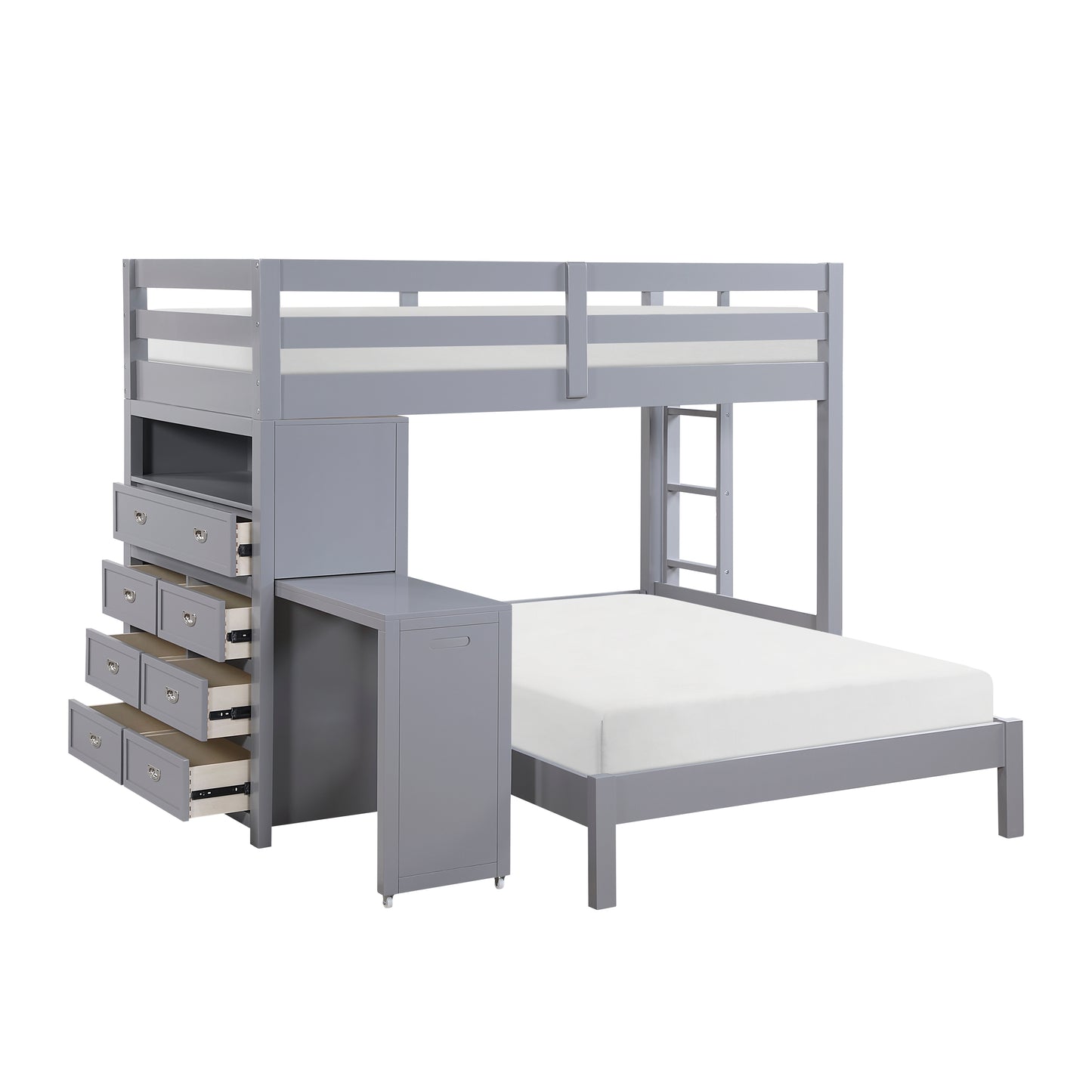 B2024GYLTF-1* - (6) Twin/Full Loft Bunk Bed with Chest and Hidden Desk