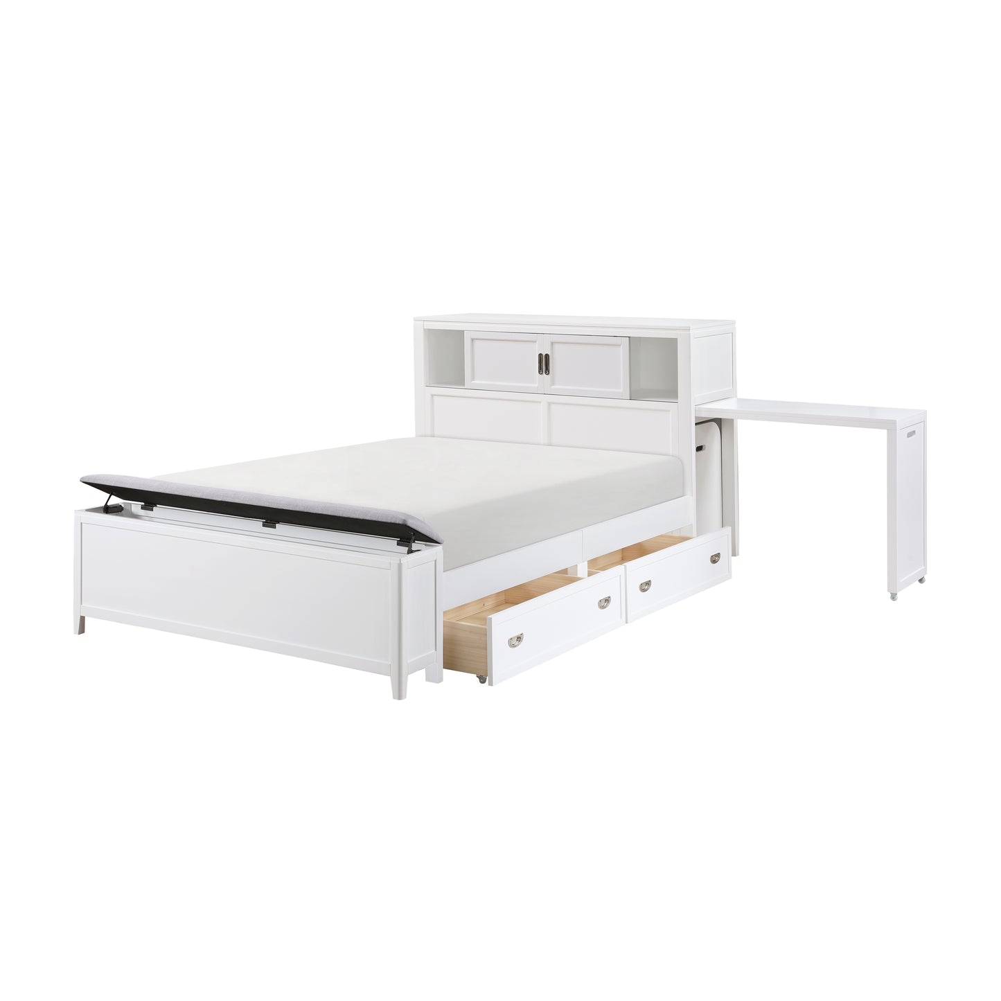 B2024WHBCF-1* - (2) Full Bookcase Bed with Hidden Desk, Stool and Storage Bench