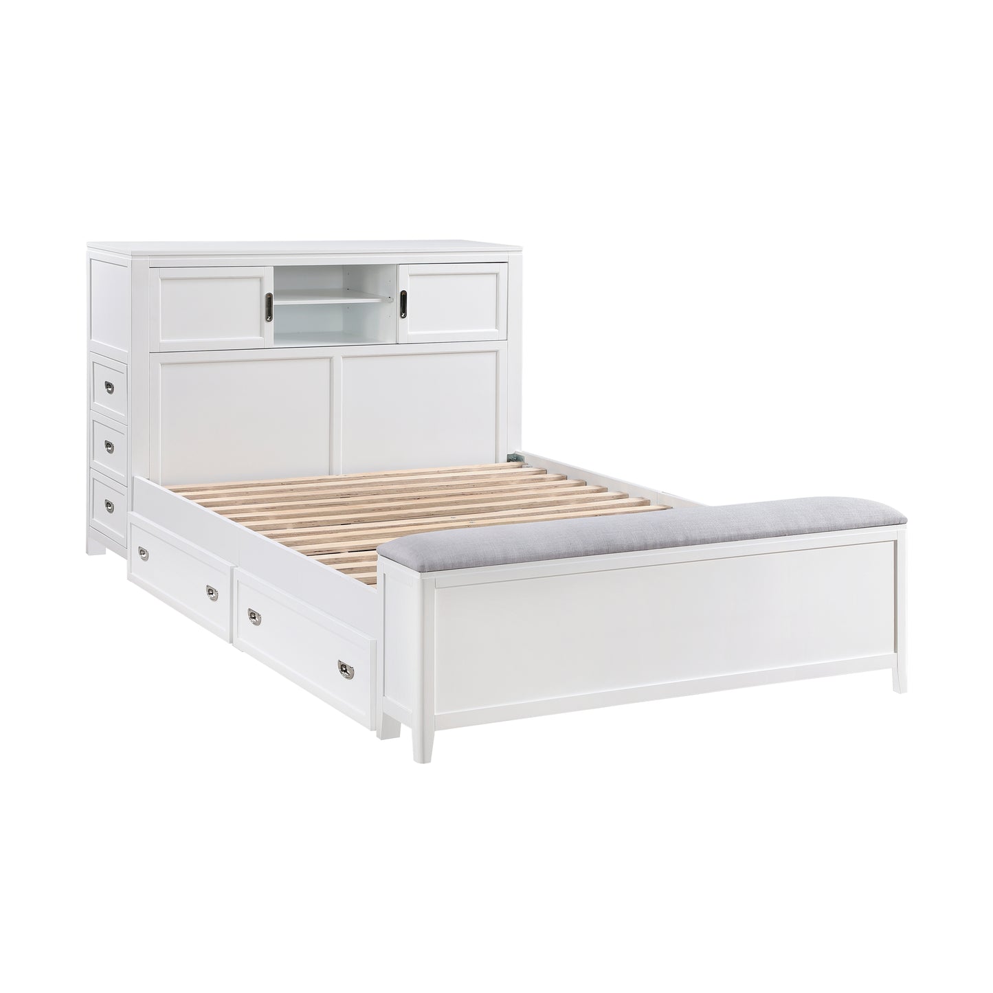 B2024WHBCF-1* - (2) Full Bookcase Bed with Hidden Desk, Stool and Storage Bench