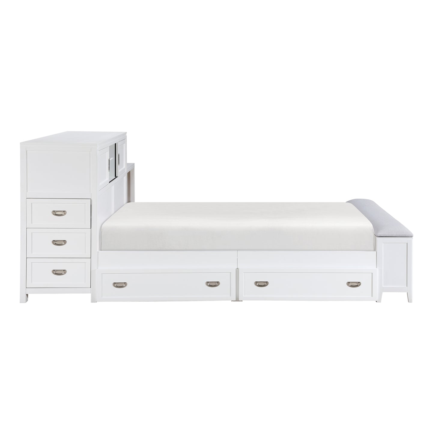 B2024WHBCF-1* - (2) Full Bookcase Bed with Hidden Desk, Stool and Storage Bench