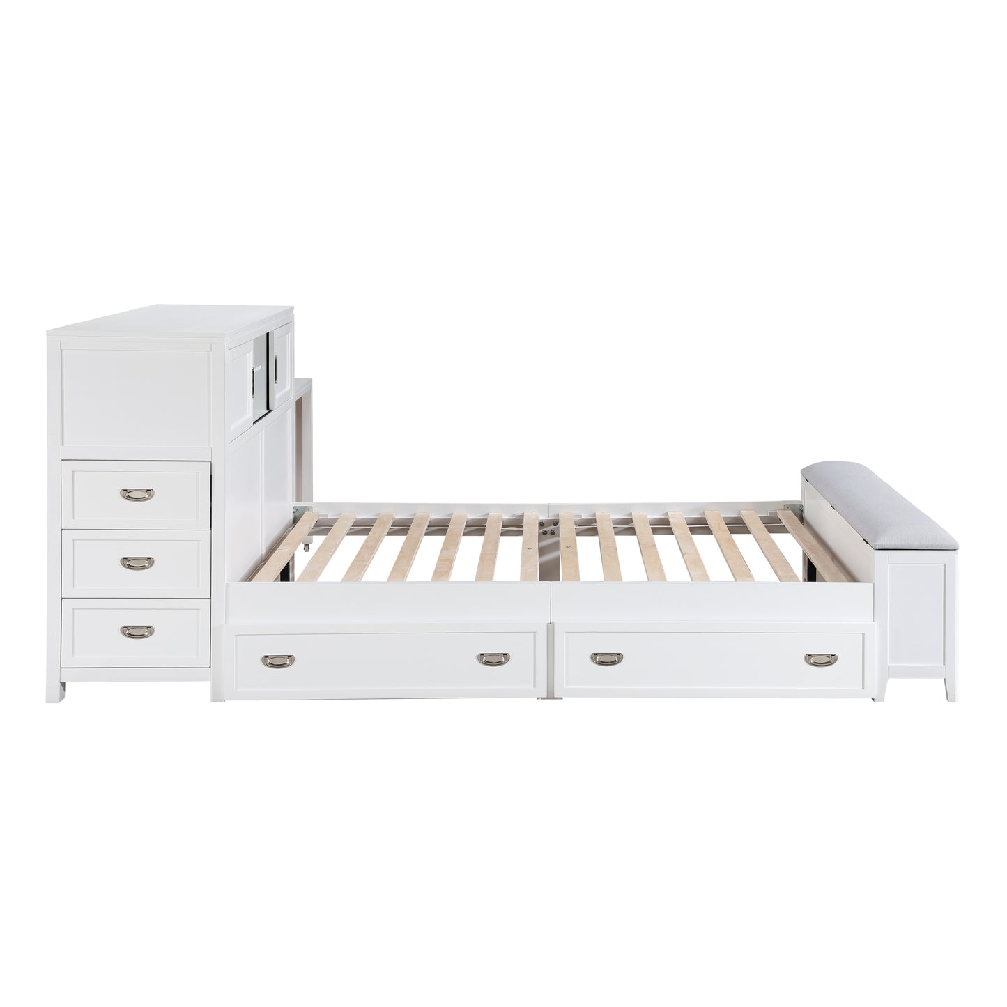 B2024WHBCF-1* - (2) Full Bookcase Bed with Hidden Desk, Stool and Storage Bench