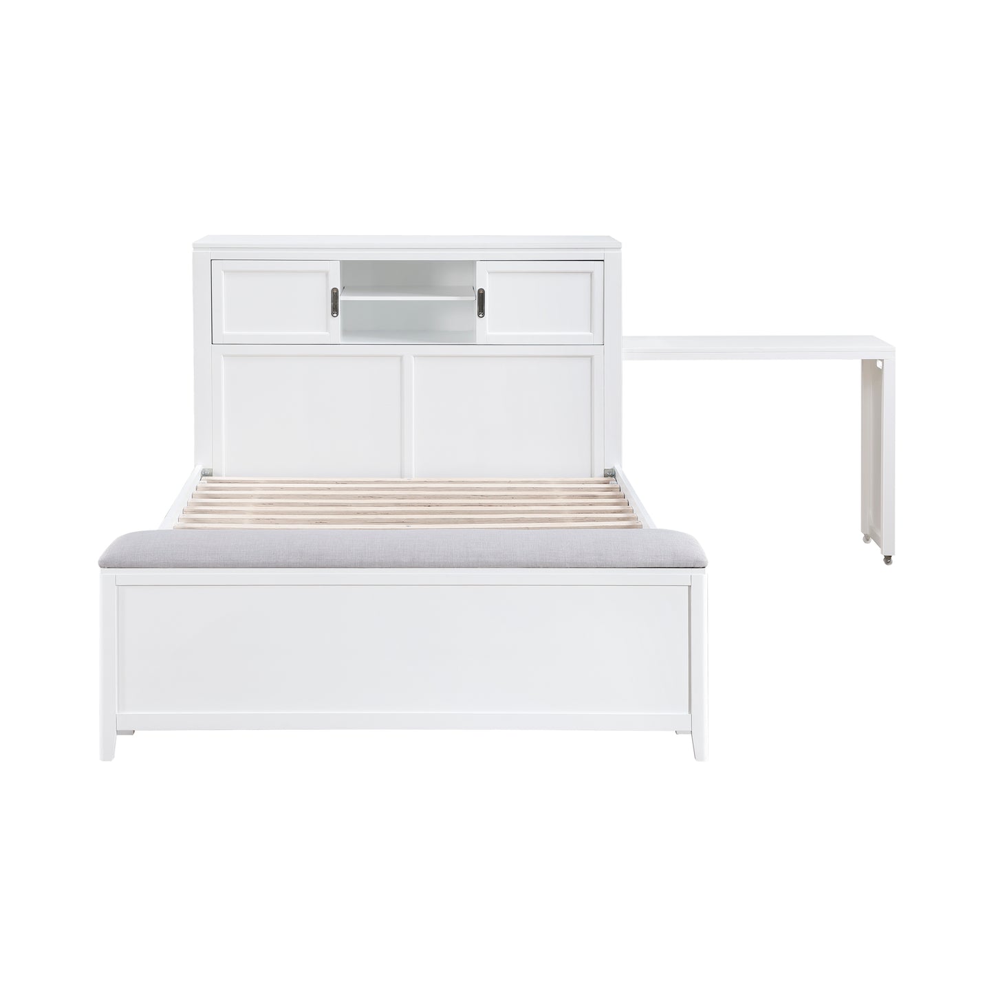 B2024WHBCF-1* - (2) Full Bookcase Bed with Hidden Desk, Stool and Storage Bench