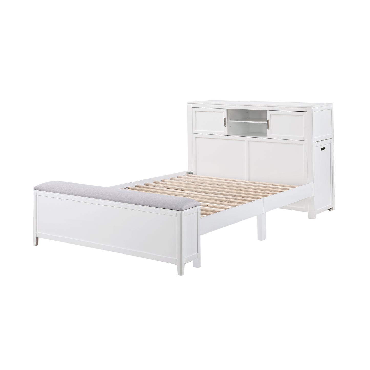 B2024WHBCF-1* - (2) Full Bookcase Bed with Hidden Desk, Stool and Storage Bench