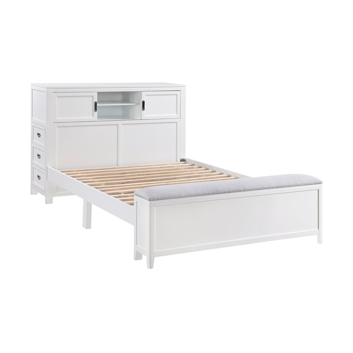 B2024WHBCF-1* - (2) Full Bookcase Bed with Hidden Desk, Stool and Storage Bench